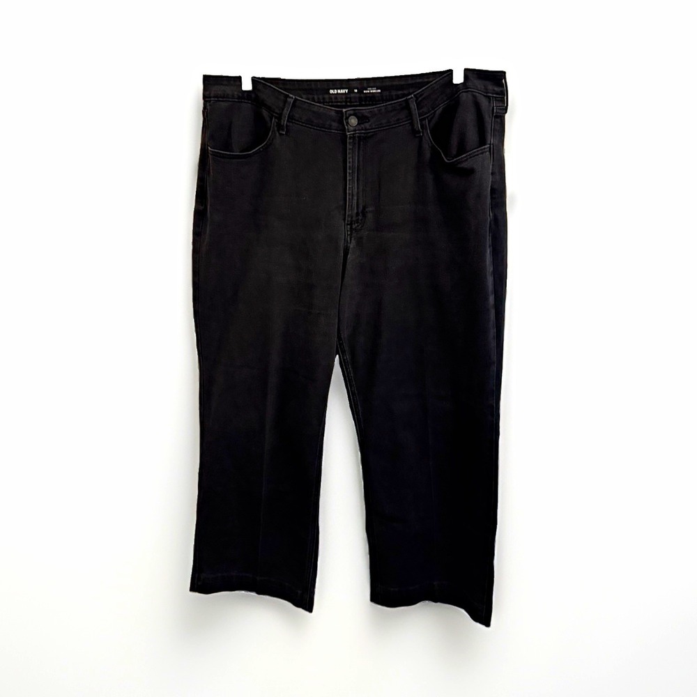 Old Navy High-Rise Wow Wide-Leg Jeans Womens Plus 18 Black Dark Wash Pockets